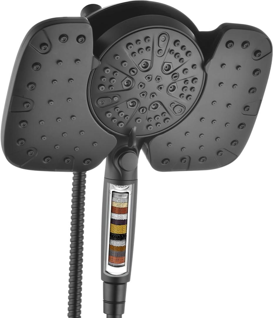 Black Shower Heads with Handheld Spray Combo 2.5GPM: 10 Rainfall Shower Head & Detachable Shower Head, 9 Spray Settings Handheld Shower Head with ON/OFF Switch and 15-Stage Filter