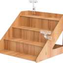 4-Tier Retail Wooden Display Riser - Farmers Market Craft Fair Display Rack - Candle Soap Display Stand for Craft Shows - Wood Countertop Pop Up Shop Display Rack for Tumblers Cupcakes Candy