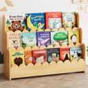 SpaceAid 3-Tier Scalloped Bookshelf, Montessori Bookcase for Toddlers, Wooden Book Shelf Organizer Display Furniture for Kids Rooms, Playroom, Nursery and Classroom, 36.7 Wide, Natural
