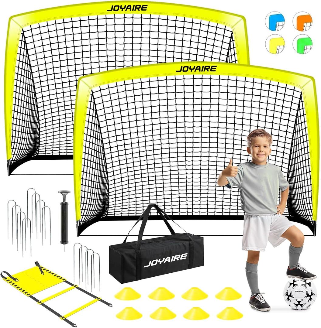 Pro-Grade Kids Backyard Soccer Goal, Tear-Resistant 5-Layer Polyester Soccer Net & 10mm Poles for Maximum Durability, 6x4ft, Pop Up Portable Soccer Training Equipment Set with Size 4 Ball