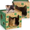 2 Pack Cardboard Cat Houses, Cat Play House with 2 PCS Scratching Pad, Corrugated Kitten Hideaway Cave, Cute Cats Condos Box, Cat Scratching Toy, Scratcher Bed for Indoor Cats, Kittens, Bunny