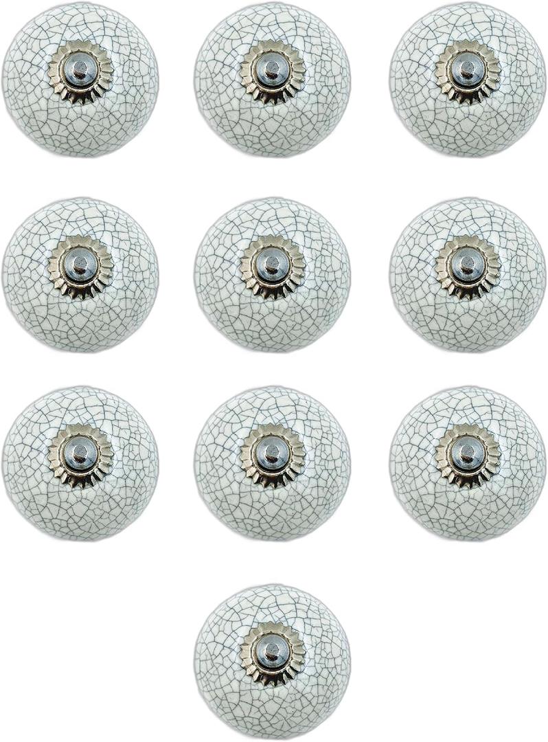 Set of 10 Ceramic Cabinet Colorful Knobs for Kitchen, Cabinet, Drawer, Wardrobe (White and Grey)