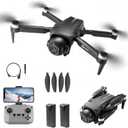 Drones with Camera 150 Electrically Adjustable Brushless Motor Drone for Adult Beginner HD Camera Optical Flow Positioning Foldable Gesture Photo Mini RC Quadcopter 2 Battery FPV Drones I5 Pro (Black)