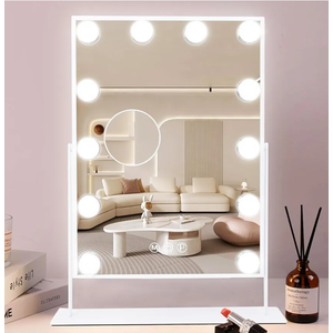 COOLJEEN Makeup Mirror Vanity Mirror with Lights - 12 Led Bulbs Lighted Hollywood Mirror, 10X Magnification,3 Color Modes, Touch Control, Women Gift (White)