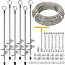 6 Pcs 30" Ground Anchors Heavy Duty with 100ft 1/4" Stainless Steel Cable & 6Pcs Turnbuckle, Fully Welded Ground Anchors Screw in Auger Earth Anchors for Sheds, Mobile Home, Tent, Swing Set