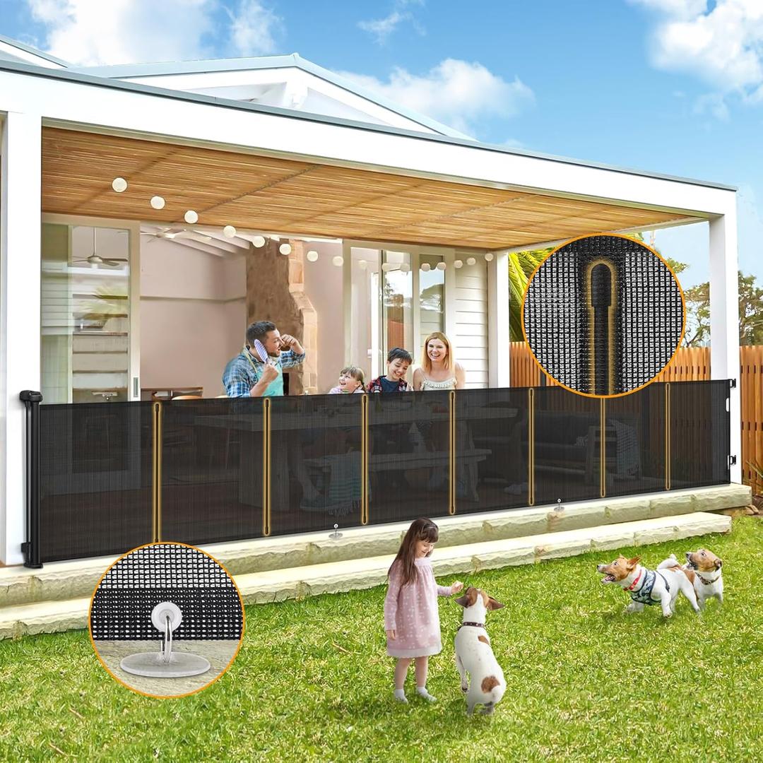 Retractable Baby Gates Extra Wide 150" (12.5 FT) x 34" Tall, Indoor/Outdoor Retractable Gate for Doorways, Stairs, Hallways, Decks, Garage,Black Retractable Dog Gate with Fiberglass Reinforcement Rods