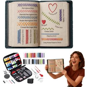 Buodiut DIY Embroidery Stitch Book Kit, Gift for Craft Lovers, Includes Illustrated Guide to 106 Universal Embroidery Stitches with Free Tutorials and 86-Piece Sewing Tool Kit (1 Set)