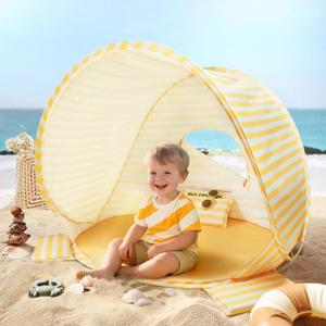 Tiny Land Baby Beach Tent  Pop Up Baby Tent with UV Protection, Portable Baby Beach Essentials, 35.4"x27.6"x31.5" Sun Shelter for Infants, Baby Summer Outdoor Use (Pastel Yellow Stripes)