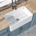 White Farmhouse Kitchen Sink 30 x 20 Inch, Firecaly Apron Front Undermount Farm Sink Deep Single Bowl for Kitchen, w Custom Accessories 2 Types, Small, Min. Cabinet Size: 33"
