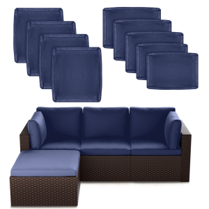 SUSIE'S GARDEN 9p Patio Cushion Covers Outdoor Patio Cushions Covers Replacement Waterproof with Zipper for 5 Pcs Patio Furniture Set, Slipcovers for Outdoor Cushions Navy, Covers Only
