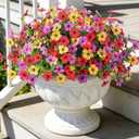 Artificial Flowers for Outdoors Potted Spring Decor, 12 Bundles Fake Summer Daisy with Realistic Eucalyptus Leaves, Faux Plants for Greenery Boxwood Porch Patio Garden Pot Lawn(Red Purple Yellow)
