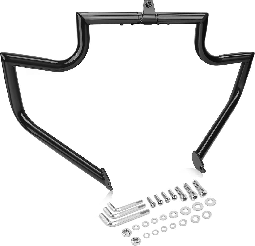 Touring Crash Bar Engine Guard Front Highway Flat-Out Bars Black Fits 1997-2008 Harley CVO Road Glide FLTR Road King FLHR Street Glide FLHX Electra Glide Ultra Classic