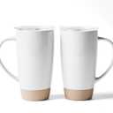 famiware Milkyway Coffee Mugs, 20oz Large Coffee Mug, Ceramic Mug Set of 2 with Lid, Cup Set with Handle for Latte, Tea, Cocoa, Milk, Home & Office, White