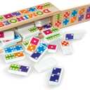 Melissa & Doug Dominoes Tabletop Game with 28 Colorful Tiles in Wooden Storage Box