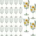 24 PCS Green Plastic Wine Glasses with Removable Stems 13.5 Oz Ribbed Wine Glasses Square White Wine Glass Muted Pastel Colors Goblets Elegant Fluted Glassware for Wedding Anniversary Birthday