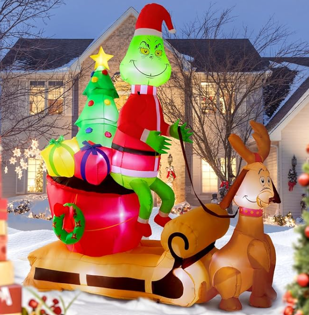 7FT Christmas Inflatables Outdoor Decorations,Inflatable Green Monster Yard Decorations with LED Lights for Indoor Outdoor Christmas Garden Decor