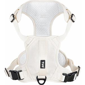 TUG Dog Harness with 2 Leash Connection Points | Adjustable, Padded, Lightweight | Handle on Back | No-Pull Front Clip (Large, Cream)