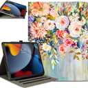 for iPad Air 13 Inch Case, for iPad Pro 13 Inch Case, for iPad Pro 12.9 Cases 6th/5th/4th/3rd Generation with Pencil Holder, Typing Stand, 5 Stand Angles, Card Pocket, Oil Painting Flower