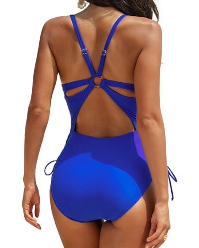LAVANACE Women's One Piece Swimsuit Sexy V Neck Tummy Control Bathing Suits Back Cutout O Ring Swimwear S Sapphire Blue, XL