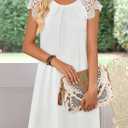 MEROKEETY Women's Casual Summer T Shirt Dress Beach Vacation Lace Sleeveless Flowy Pleated Mini Sundress (White), Medium