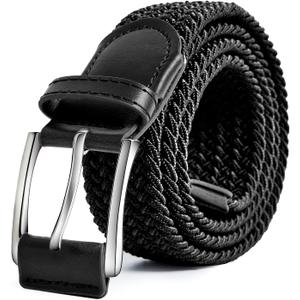 Men's Belt Elastic Braided Belt Casual Solid Color Stretch Woven Belt for Men (Black), Size: M(29") Men's Belt Elastic Braided Belt Casual Solid Color Stretch Woven Belt for Men (Black), Size: M(29")