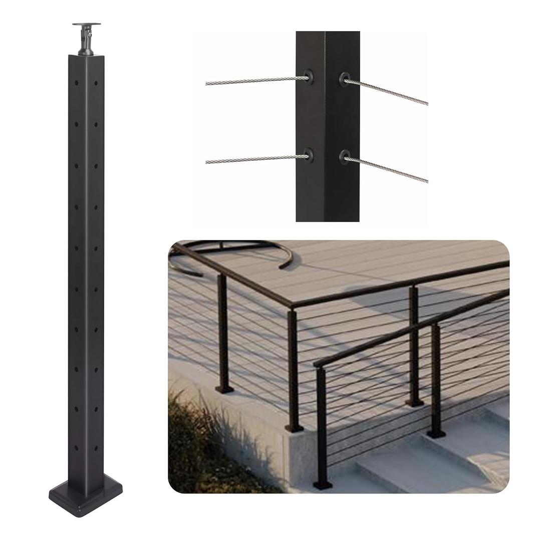 Sidasu 36" Corner Post for Cable Railing, L-Drilled Stainless Steel, Adjustable Top Cable Railing Post Matte Black Finish, Stair Railing System Kit (P02)
