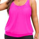 Yonique Plus Size Tankini Swimsuits for Women Blouson Tankini Tops with Swim Shorts Two Piece Bathing Suits (Hot Pink, 20Plus)