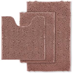 Chenille Bathroom Rugs Set 3 Piece Bath Mats for Bathoom Non-Slip Luxury Bathroom Rug Extra Soft and Absorbent Shaggy Rugs Washable Dry Plush Area Carpet