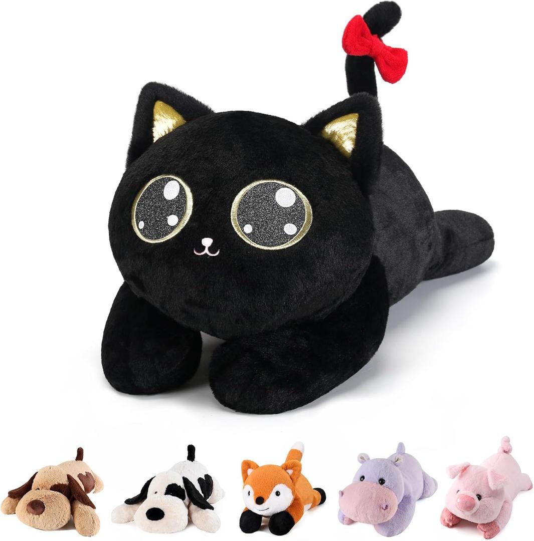meowtastic Black Cat Weighted Stuffed Animals - 22 Inch 4.5 Pounds Weighted Plush Cat Stuffed Animal - Big Kitten Toys Pillow - Cute Plush Toys Gifts for Kids & Adults (22" 4.5 lbs) (Medium)