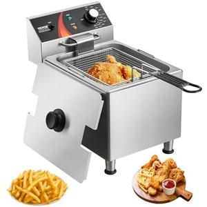 VEVOR Commercial Deep Fryer, 1750W Electric Countertop Fryer with Basket & Height-Adjustable Feet, 12Qt / 11.5L Stainless Steel Single Oil Fryer, Temp Control, Overheat Protection, for Restaurant Use