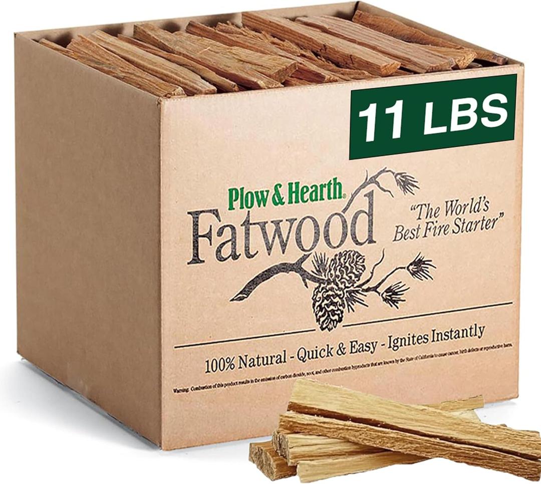 Plow & Hearth 11 LBS Fatwood Fire Starter Sticks Organic Kindling, Easy Ignition Fat Wood, All Natural Firestarters for Fire Pit, Wood Stoves, Fireplaces, Campfires, Bonfires, BBQ