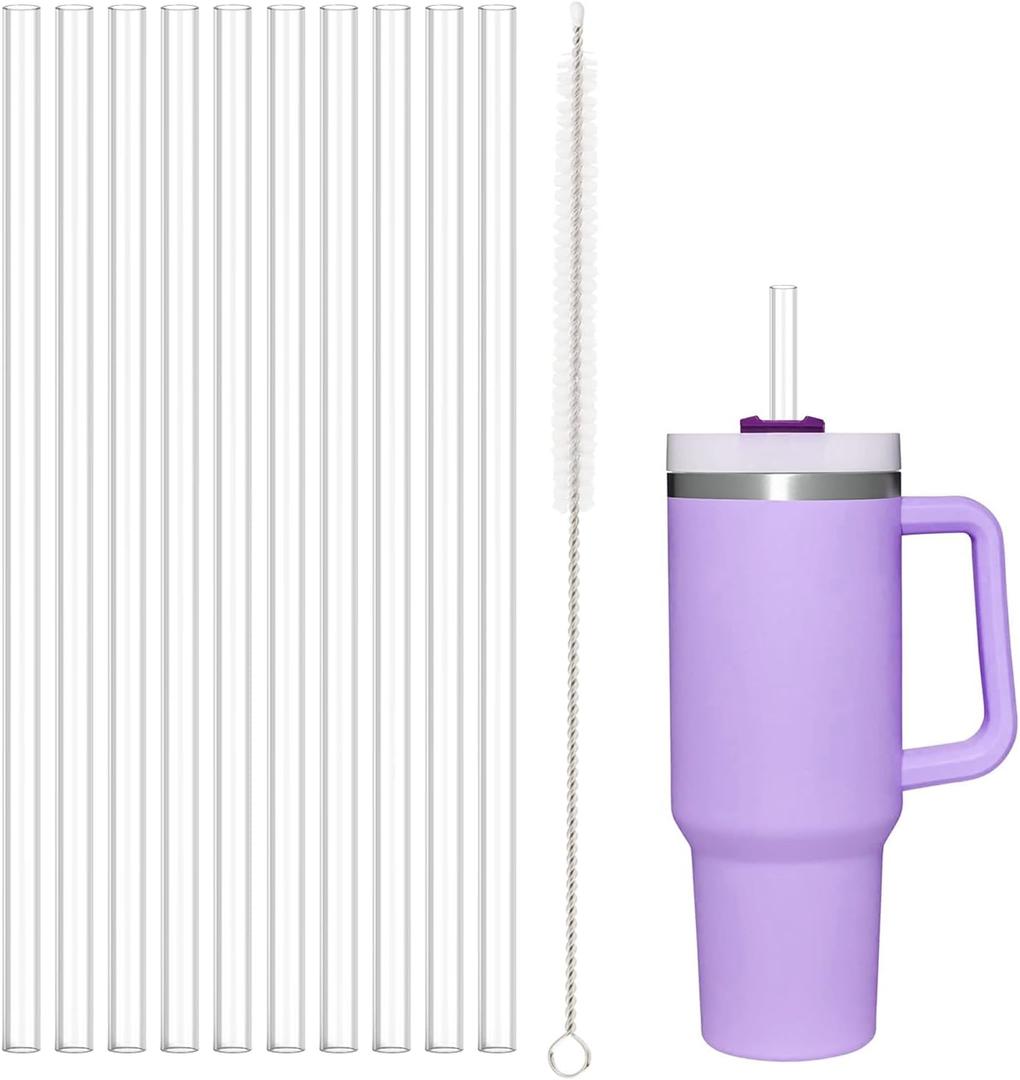 2 x 10 Pcs Replacement Straw for Stanley Cup 40 oz 30 oz 64 oz Tumbler, Dishwasher Safe Clear Reusable long Straws with Cleaning Brush for Stanley Adventure Tumbler Accessories