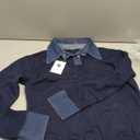 Womens Fall Oversized Long Sleeve Sweaters 2 in 1 Denim Panel Lapel Sweater Polo Knit Sweater Tops (Large, Navyblue)