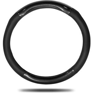 Car Steering Wheel Cover Black, Non-Slip Wear-Resistant Carbon Fiber Steering Wheel Cover, Breathable Drilled O-Type Leather Sleeve, Universal Car Interior Accessories for Most Vehicle