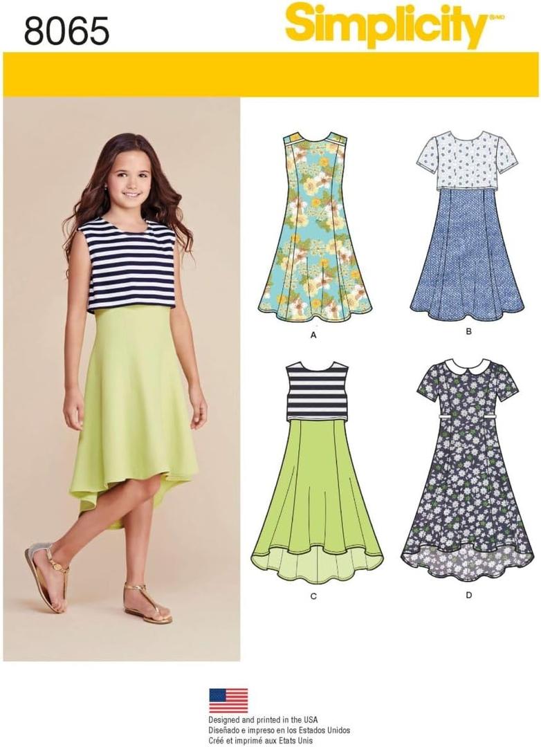 Simplicity US8065AA Girl's Plus or Popover Dress Sewing Pattern, Sizes 8-16