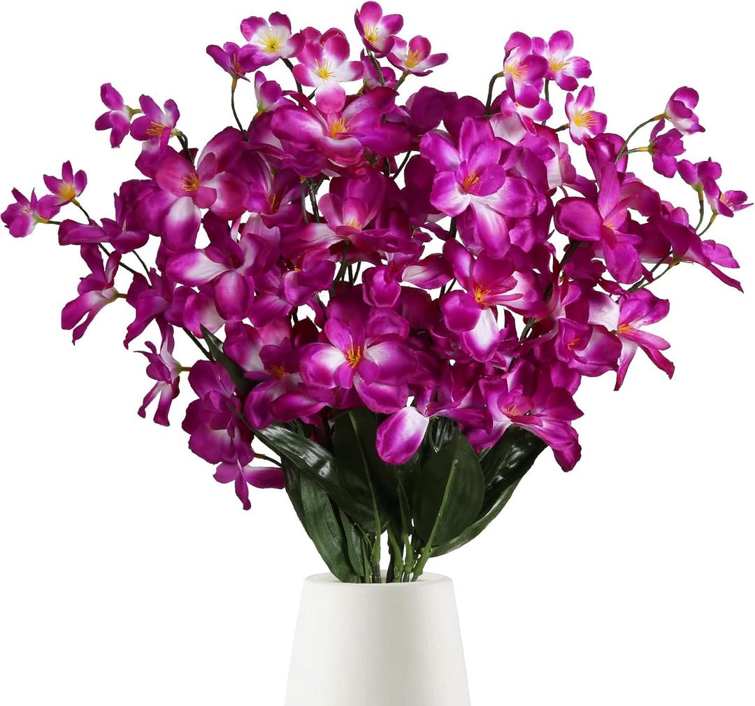 Orchids Artificial Flowers 10 PCS Fake Orchid Silk Flowers 27 Inches Faux Orchid Artificial Orchid Artificial Flowers for Decoration for Wedding Dinning Home Restaurant (Fuchsia)