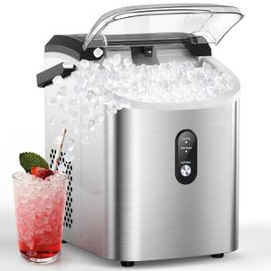 COWSAR Nugget Ice Makers Countertop, Pebble Ice Maker Machine with Soft Chewable Ice, 34Lbs/24H, Self-Cleaning, One-Click Operation, Pellet Ice Maker Countertop for Home/Kitchen/RV/Camping (Silver)