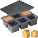 Mini Pullman Loaf Pan with Lid, 6-Cavity Nonstick Square Bread Baking Pan, Carbon Steel Loaf Toast Box Mold with Cover for Homemade Bread Meatloaf Cake