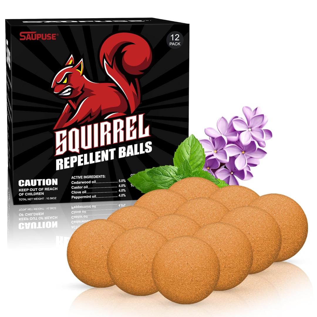 Squirrel Repellent Ball, Squirrel Repellent Outdoor for Outdoor & Indoor Use, Chipmunk Repellent, Keep Squirrels Out of Garden, Safe for Plants, Pets and Family, Squirrel Repellent Balls 12 Pack