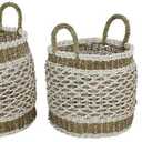 Deco 79 Set of 3 Brown Plastic Boho Storage Basket, 18", 17", 16"