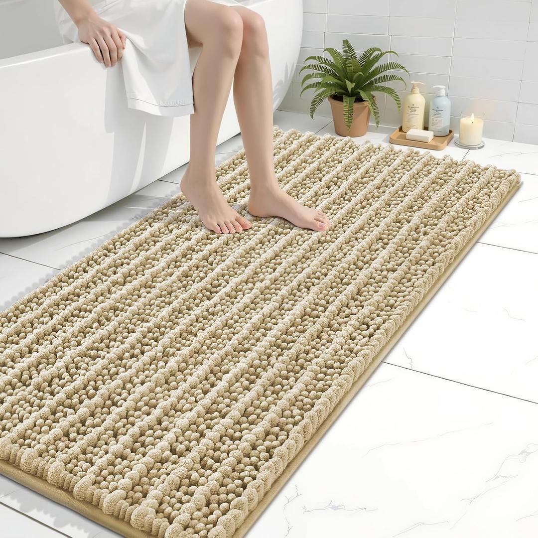 Arotive Luxury Bathroom Rugs 50x30, Extra Soft Thick Absorbent Shaggy Chenille Bath Rugs, Non-Slip Machine Wash Dry, Bath Mats for Bathroom Floor, Tub and Shower, Home Decor Accessories, Beige
