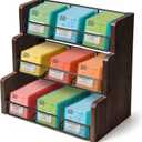 TJ.MOREE Tea Bag Organizer 3 Tier Tea Storage, Solid Wood Tea Storage Chests for Kitchen, Office, Countertop, Cabinet Pantry, Tea Bag, Coffee, Sugar Packets, Creamers Holder (Black)