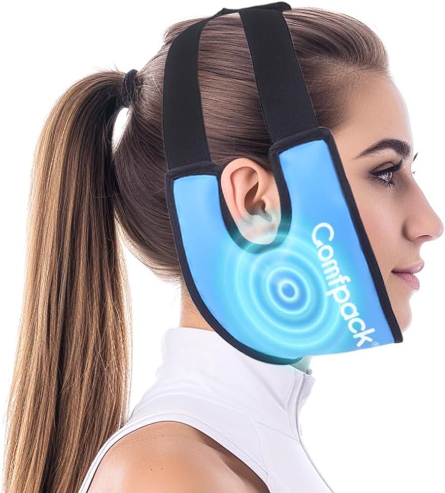 Wisdom Teeth Ice Pack Head Wrap with Ear Hole Design, Soft Face Ice Pack Reusable Gel Hot Cold Therapy for TMJ Pain Relief, Tonsillectomy, Oral Surgery, Face Swelling (Blue)