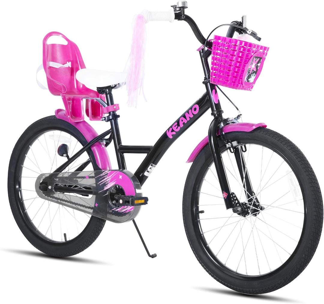 KEANO Zinnia 20 Inch Kids Bike for Girls Ages 3-10 Years, Girls' Bikes with Training Wheels, Streamers, Basket and Doll Seat, Children Bicycles