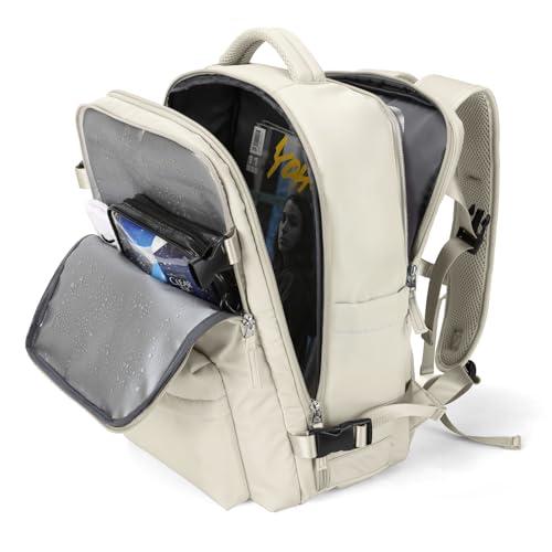 Large Travel Gym Backpack Women Carry On Backpack Flight Approved Hiking Waterproof Rucksack Casual Daypack Laptop bags airplanes Shoes Compartment Personal Item Travel Weekender Bag Essentials Beige