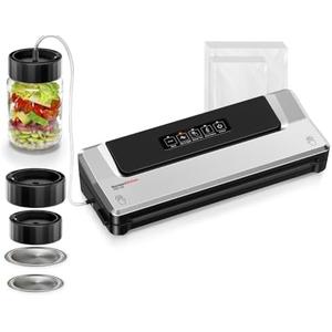 Bonsenkitchen Vacuum Sealer Machine with Mason Jar Sealer Kit | Compact Food Sealer for Kitchen Storage & Meal Prep | Multiple Modes​​ | External Vacuum System & 40 Vacuum Bags, Silver