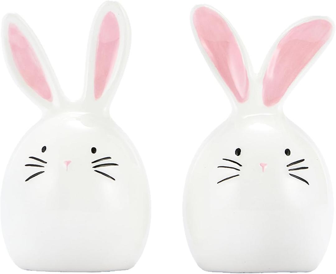 Bico Dreamy Rabbit Ceramic Hand Painted Salt & Pepper Shaker Set, Easter Decoration Table Top, Dishwasher Safe