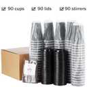 Disposable Coffee Cups with Lids and Straws - 16 oz (90 Set) Togo Hot Paper Coffee Cup with Lid To Go for Beverages Espresso Tea Insulated Reusable Cold Drinks Ripple Cups Protect Fingers From Heat
