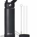 Insulated Stainless Steel Water Bottle with Straw, Ceramic-Lined, BPA-Free & Leak-Proof, 24 oz, Black