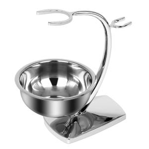 Linkidea Universal Safety Razor Brush Stand with Shaving Bowl, Men's Stainless Steel Grooming Holder and Soap Bowl for Bathroom, Compatible with Gillette Vector 3 (Silver)